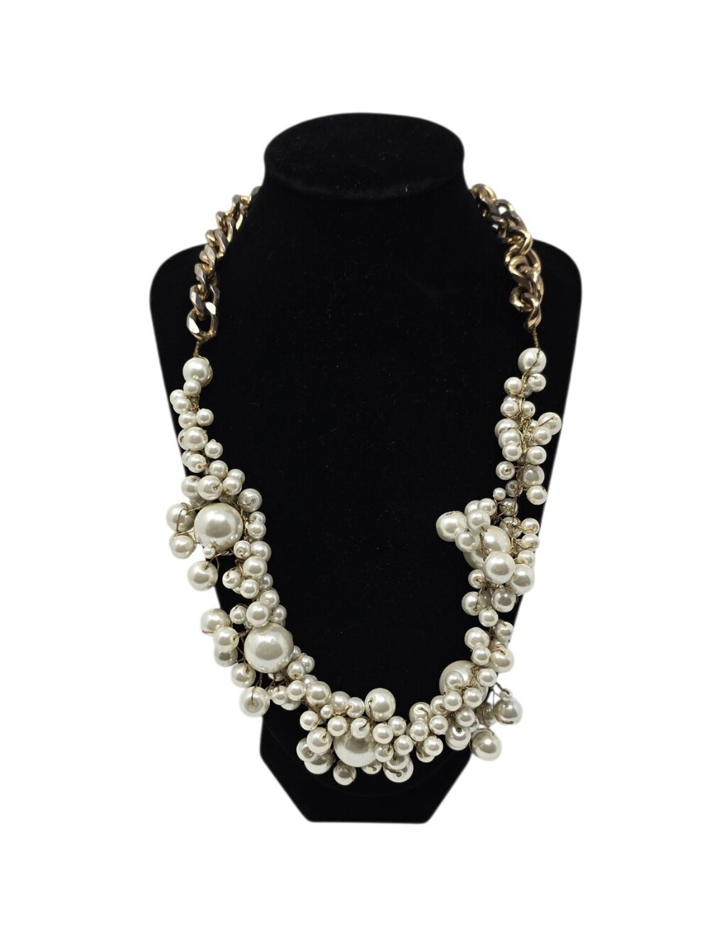Zara Faux Pearl Cluster Chunky Chain Statement Necklace